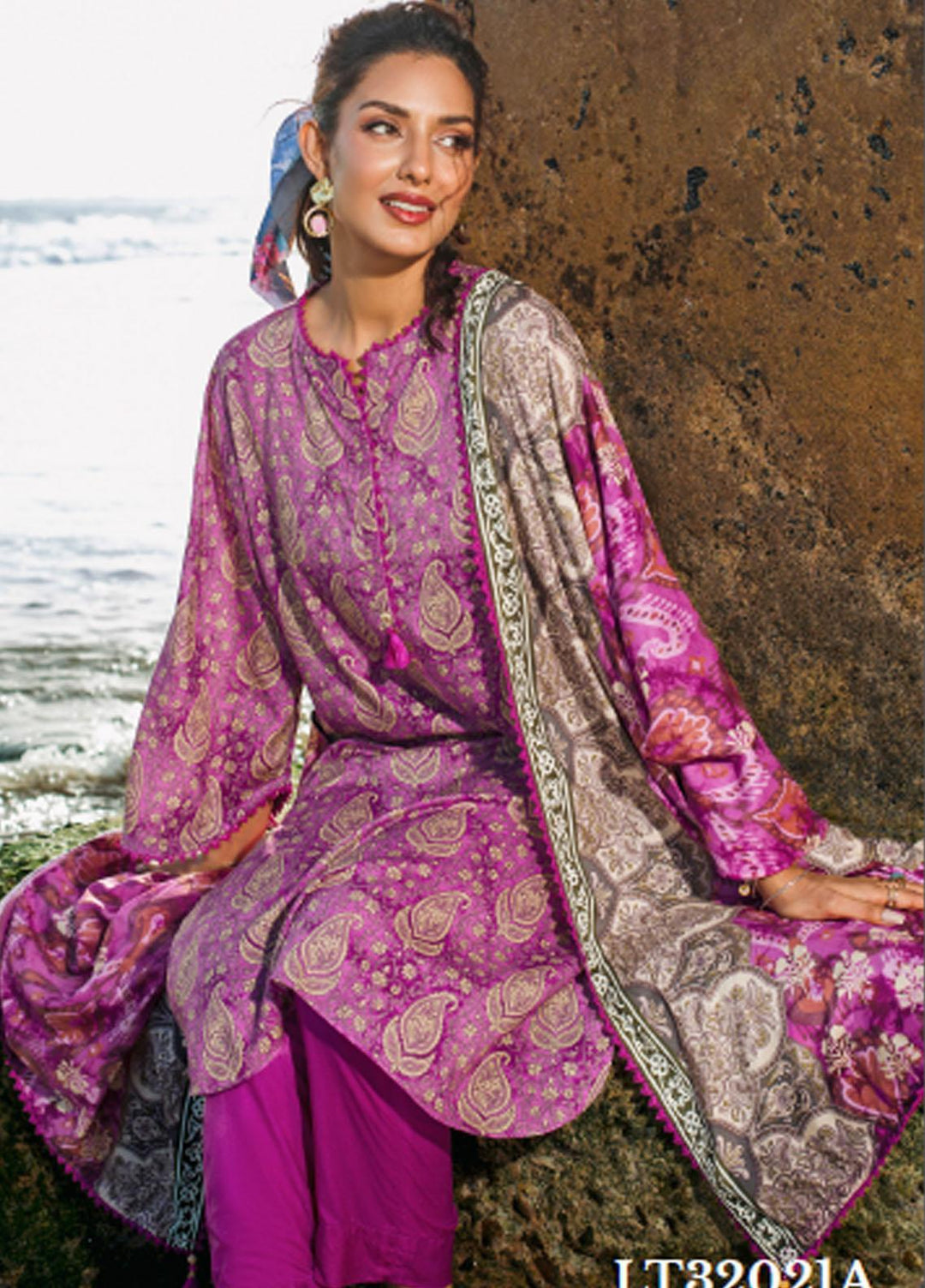 Gul Ahmed Embroidered Linen Suits Unstitched 3 Piece GA23WB LT 32021 A - Winter Collection
