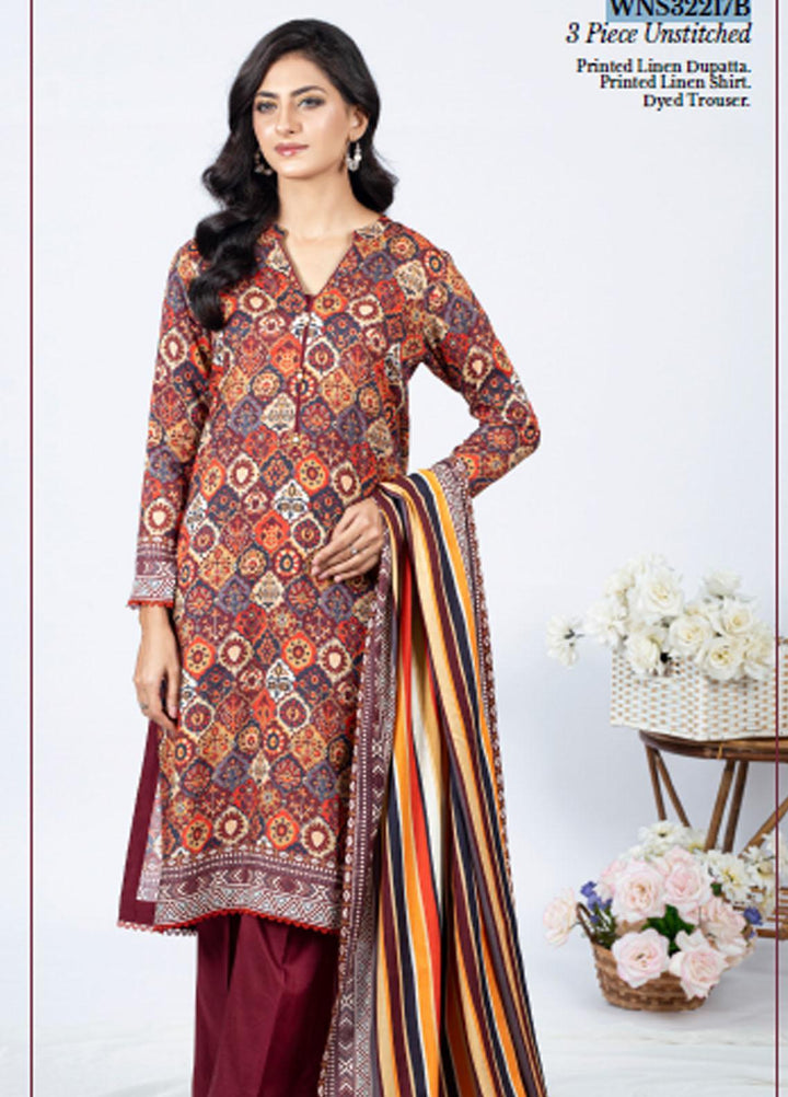 Gul Ahmed Embroidered Linen Suits Unstitched 3 Piece GA23WB WNS 32217 B - Winter Collection