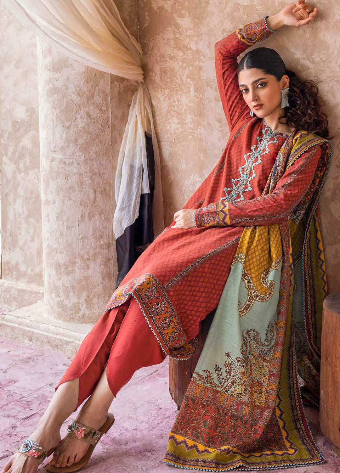 Glamour By Gul Ahmed Embroidered Khaddar Suits Unstitched 3 Piece GA23WG K-32026 - Winter Collection