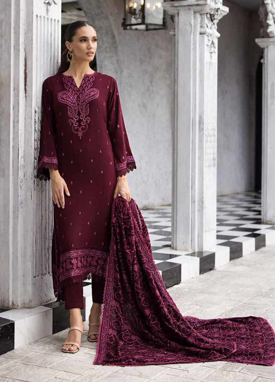 Gul Ahmed Embroidered Pashmina Suits Unstitched 3 Piece GA23WL AP-32072 - Winter Collection