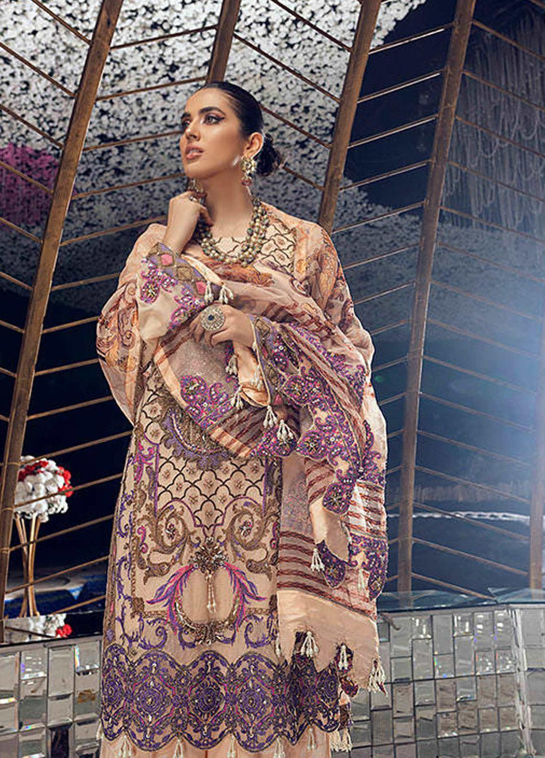 Gul-Bayan by Neelos Embroidered Cotton Net Suits Unstitched 3 Piece NL22UGB NSM-301 - Luxury Formal Collection