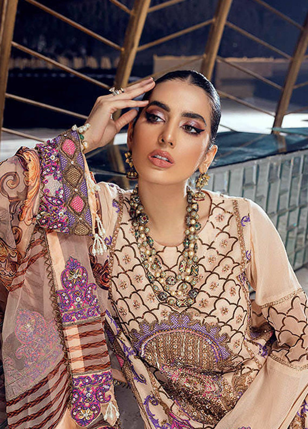 Gul-Bayan by Neelos Embroidered Cotton Net Suits Unstitched 3 Piece NL22UGB NSM-301 - Luxury Formal Collection