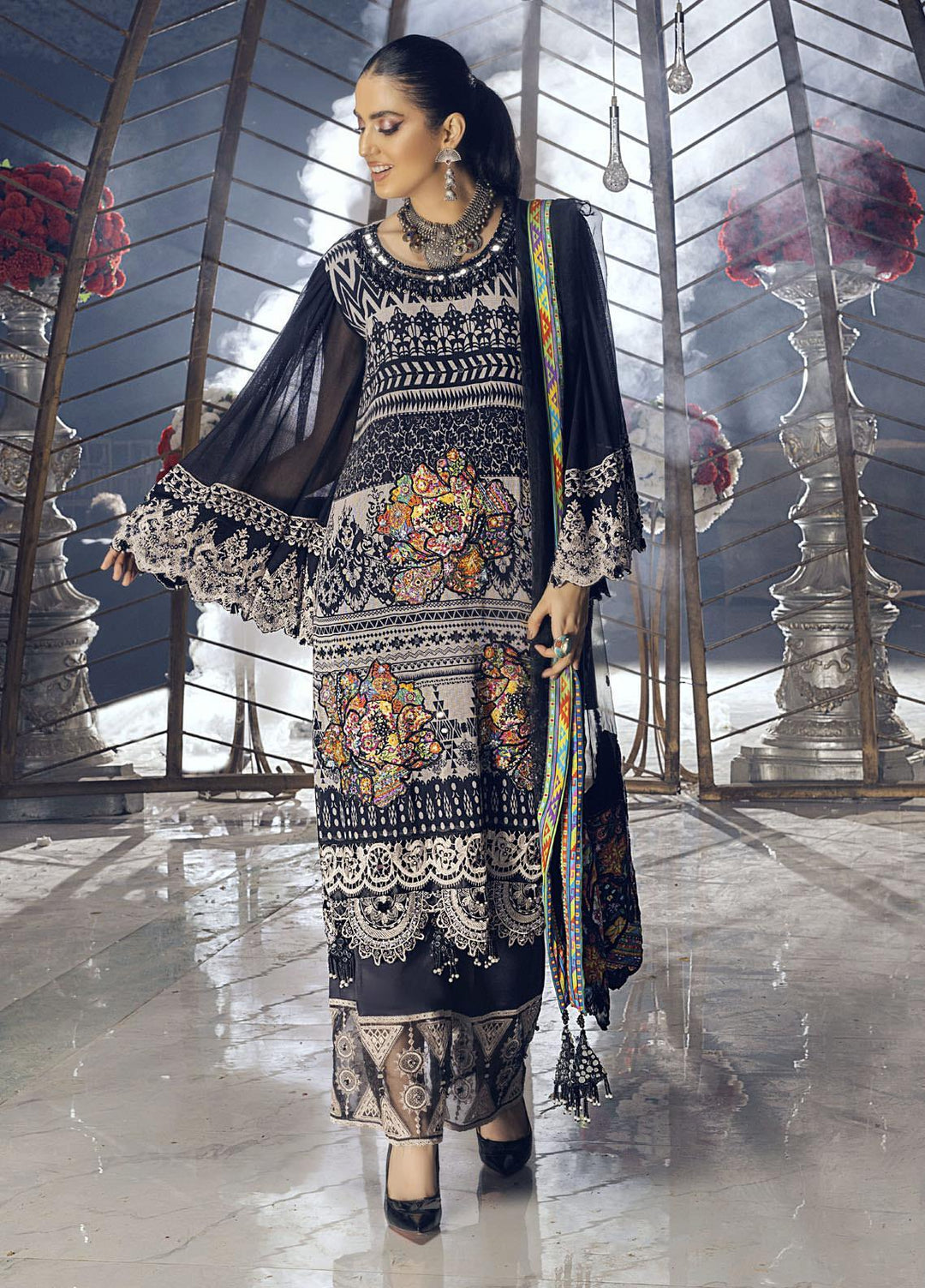 Gul-Bayan by Neelos Embroidered Cotton Net Suits Unstitched 3 Piece NL22UGB NSM-302 - Luxury Formal Collection