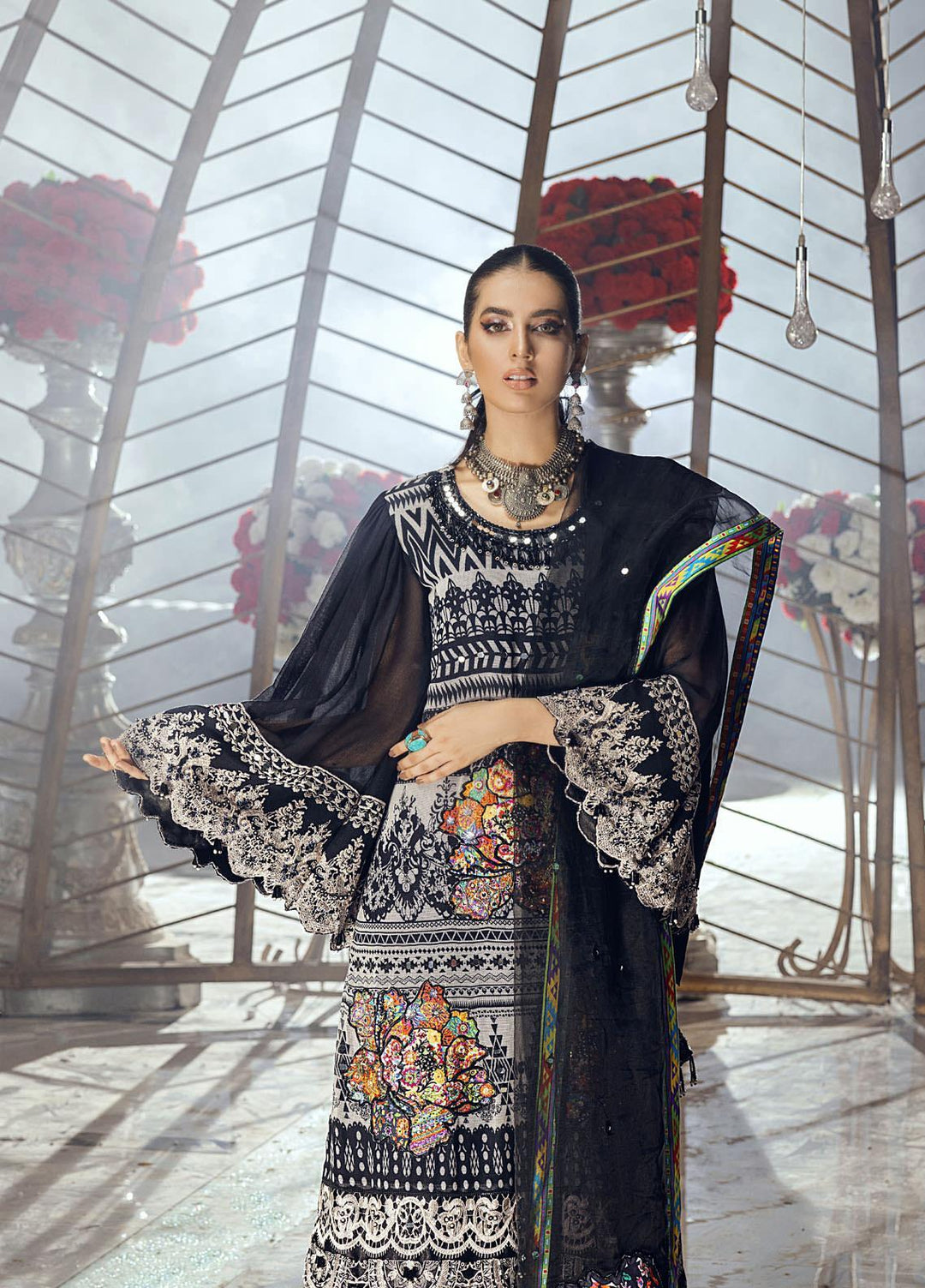 Gul-Bayan by Neelos Embroidered Cotton Net Suits Unstitched 3 Piece NL22UGB NSM-302 - Luxury Formal Collection