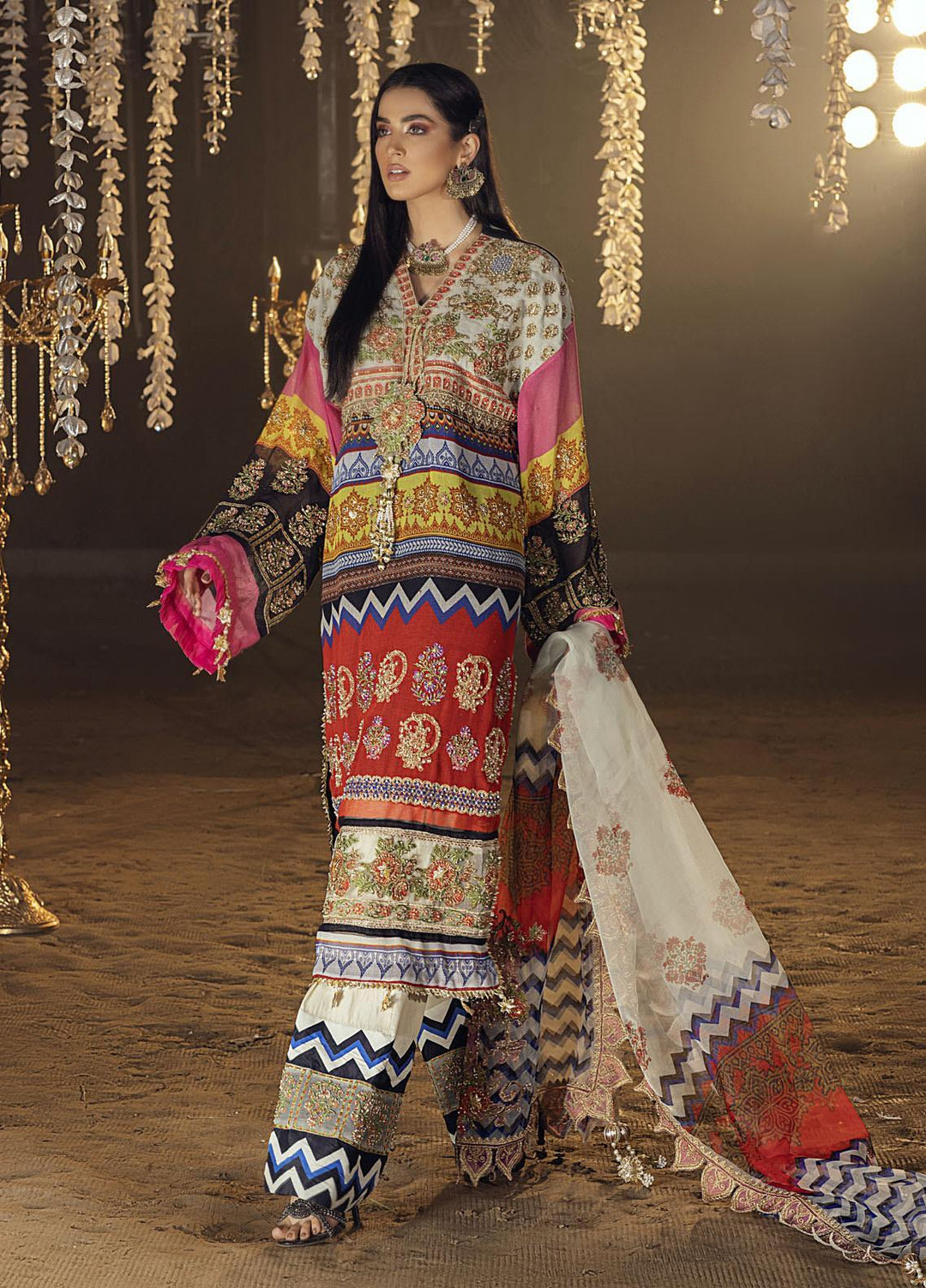 Gul-Bayan by Neelos Embroidered Cotton Net Suits Unstitched 3 Piece NL22UGB NSM-303 - Luxury Formal Collection