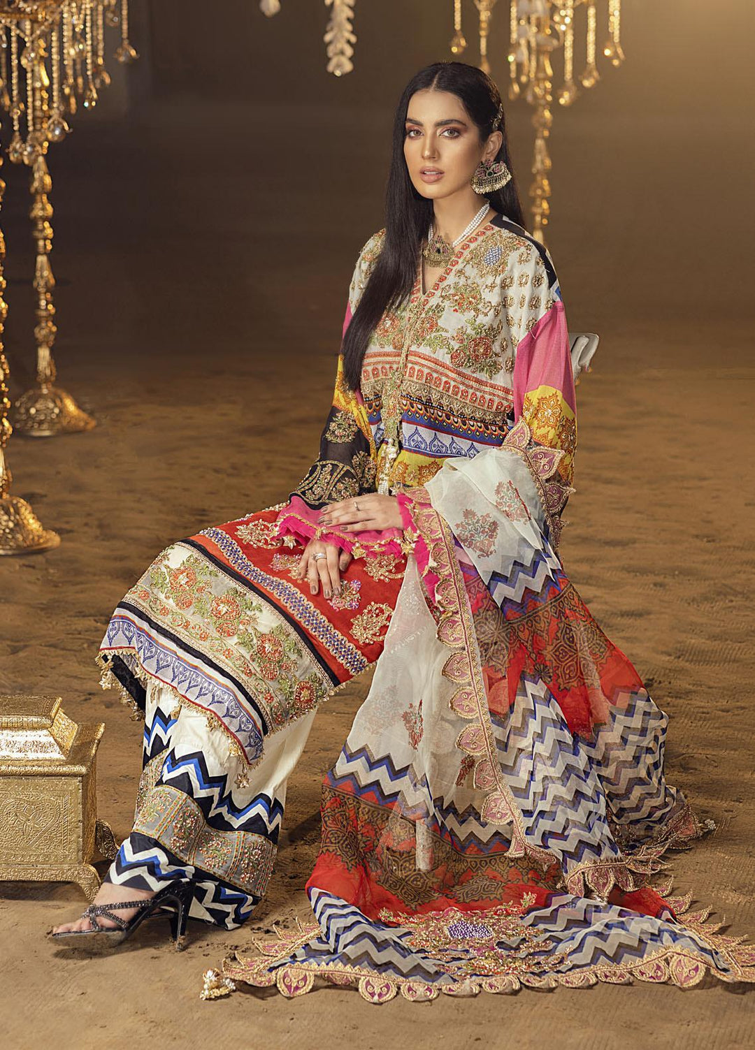 Gul-Bayan by Neelos Embroidered Cotton Net Suits Unstitched 3 Piece NL22UGB NSM-303 - Luxury Formal Collection
