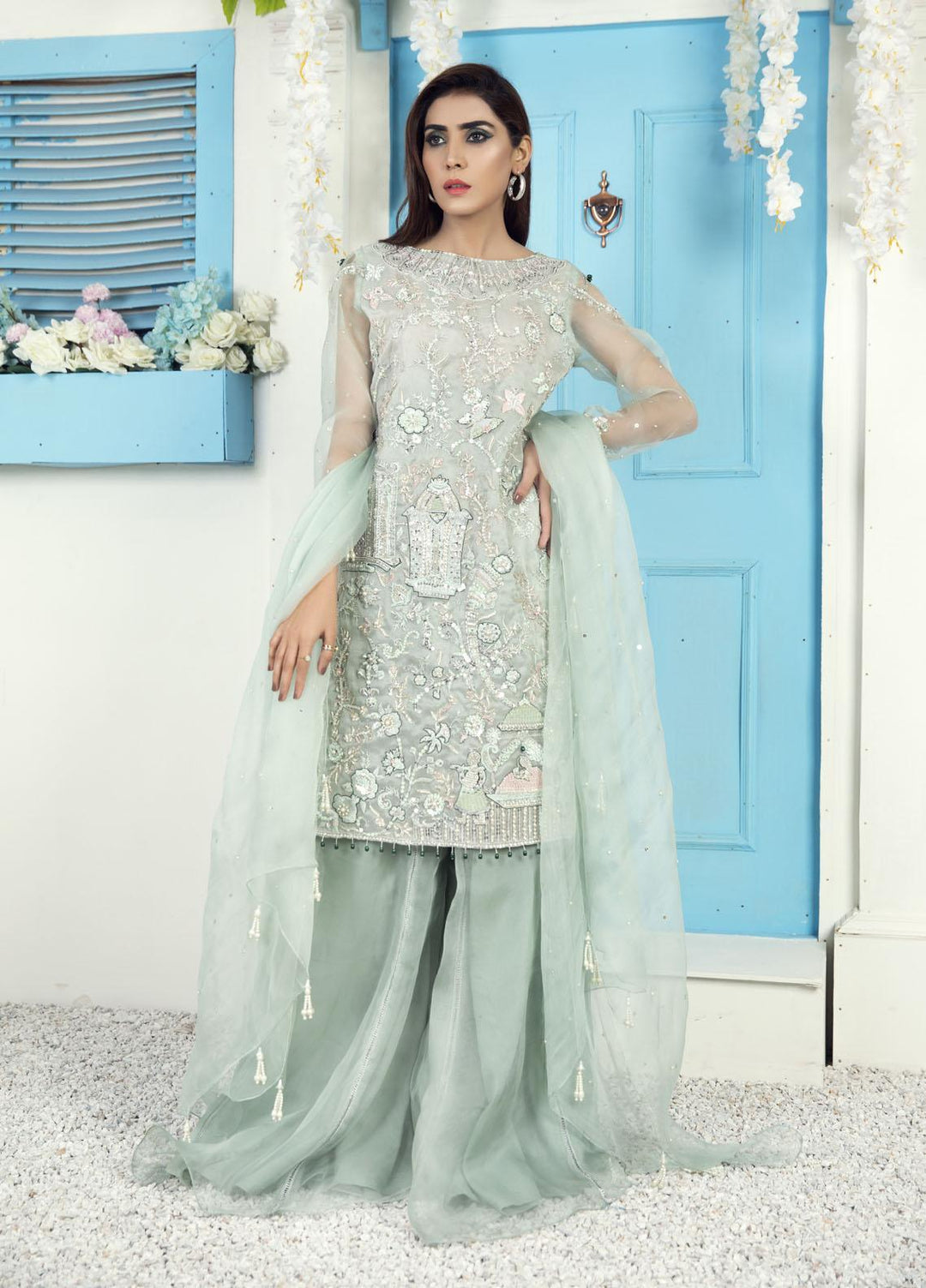 Kausar Attire Luxury Pret  Organza 3 Piece Dress KA22GN LILAC