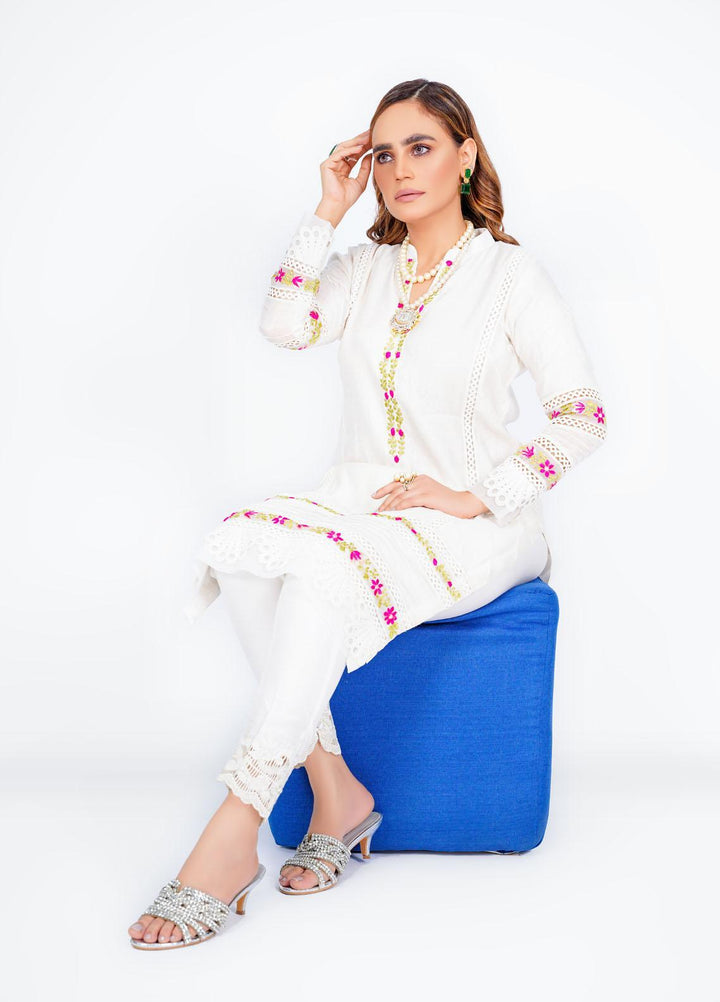 Diva Pret Luxury Pret  Cotton Net 2 Piece DV22GLN Pearl White