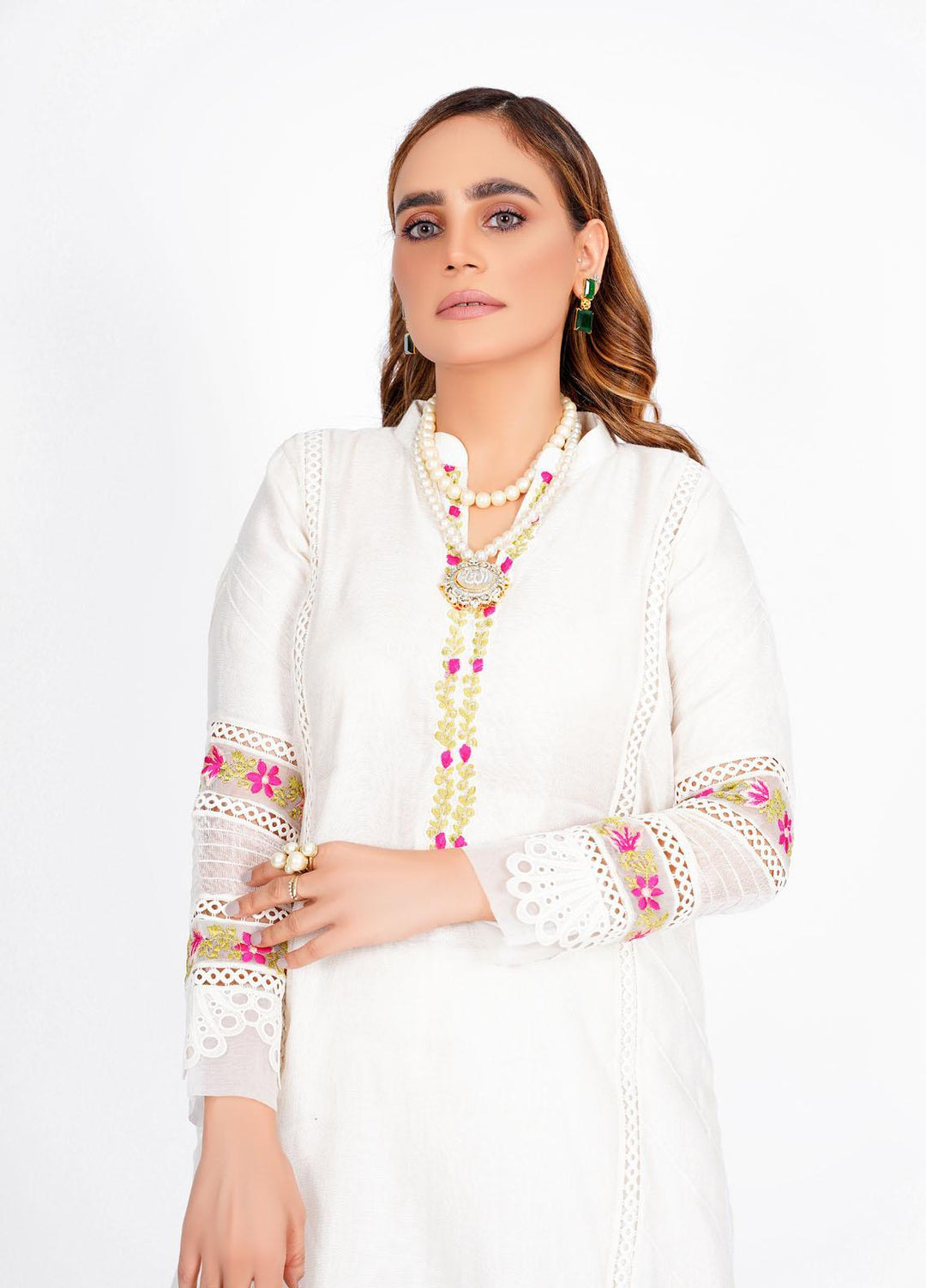 Diva Pret Luxury Pret  Cotton Net 2 Piece DV22GLN Pearl White