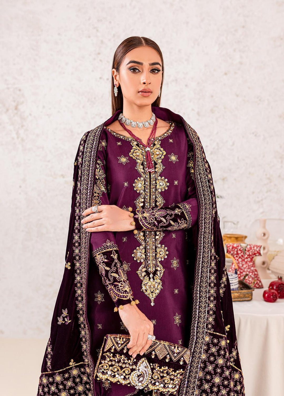 Gulaal Embroidered Velvet Suits Unstitched 3 Piece GL22V 06 VEENA - Luxury Collection
