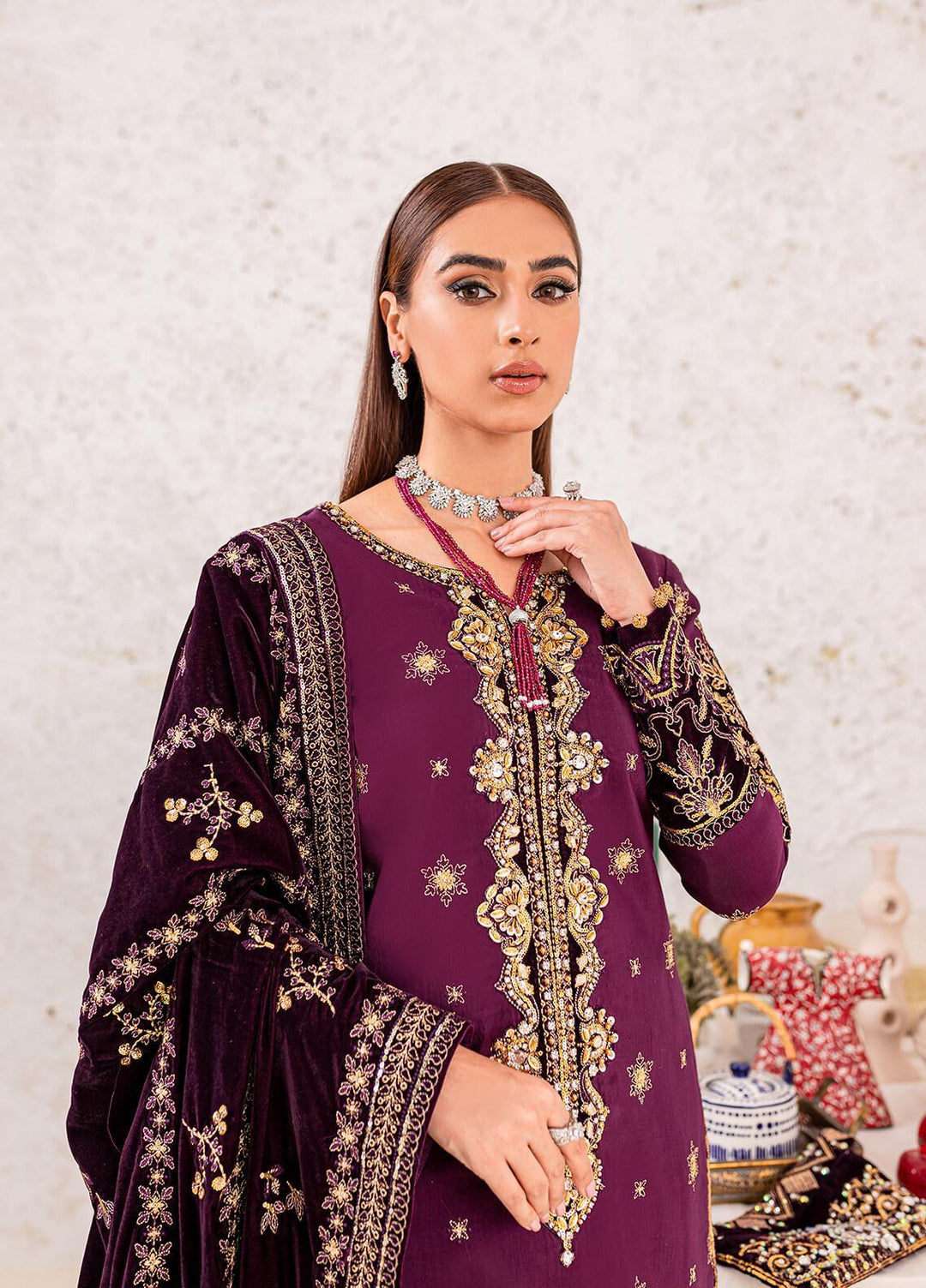 Gulaal Embroidered Velvet Suits Unstitched 3 Piece GL22V 06 VEENA - Luxury Collection