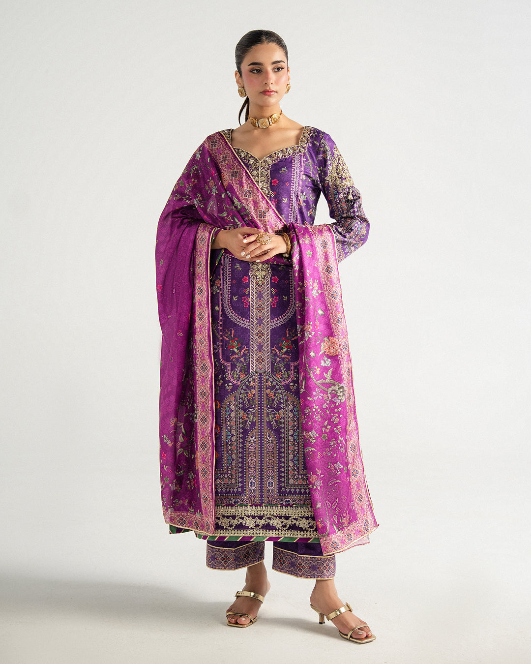 Aira by Gulaal Unstitched Printed Silk 3 Piece Suit GL26USA Plum Noir GS-16 - Festive Collection