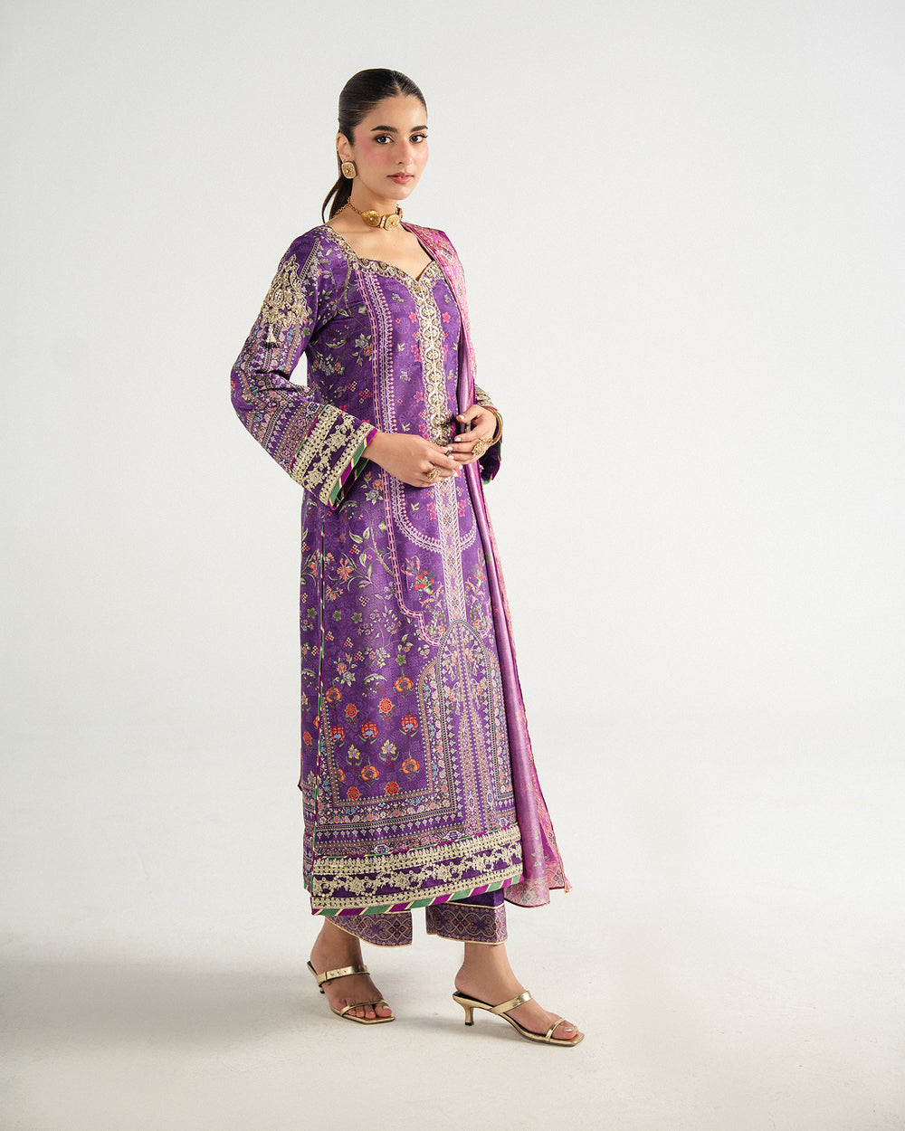 Aira by Gulaal Unstitched Printed Silk 3 Piece Suit GL26USA Plum Noir GS-16 - Festive Collection
