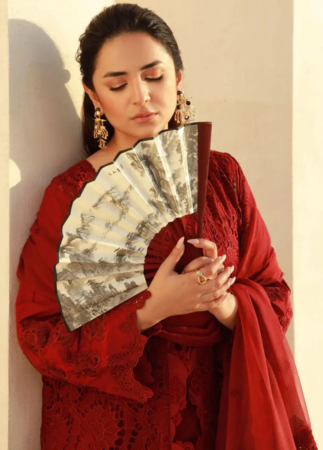 Gulmina Embroidered Lawn Suit Unstitched 3 Piece GLM25US Scarlet - Summer Collection