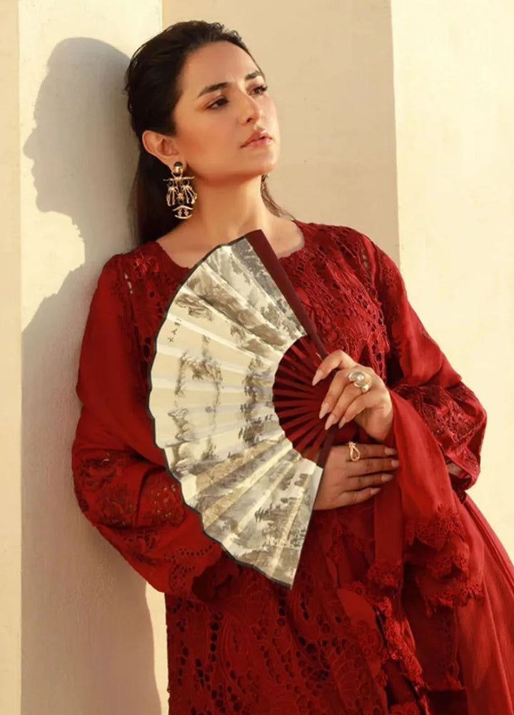 Gulmina Embroidered Lawn Suit Unstitched 3 Piece GLM25US Scarlet - Summer Collection