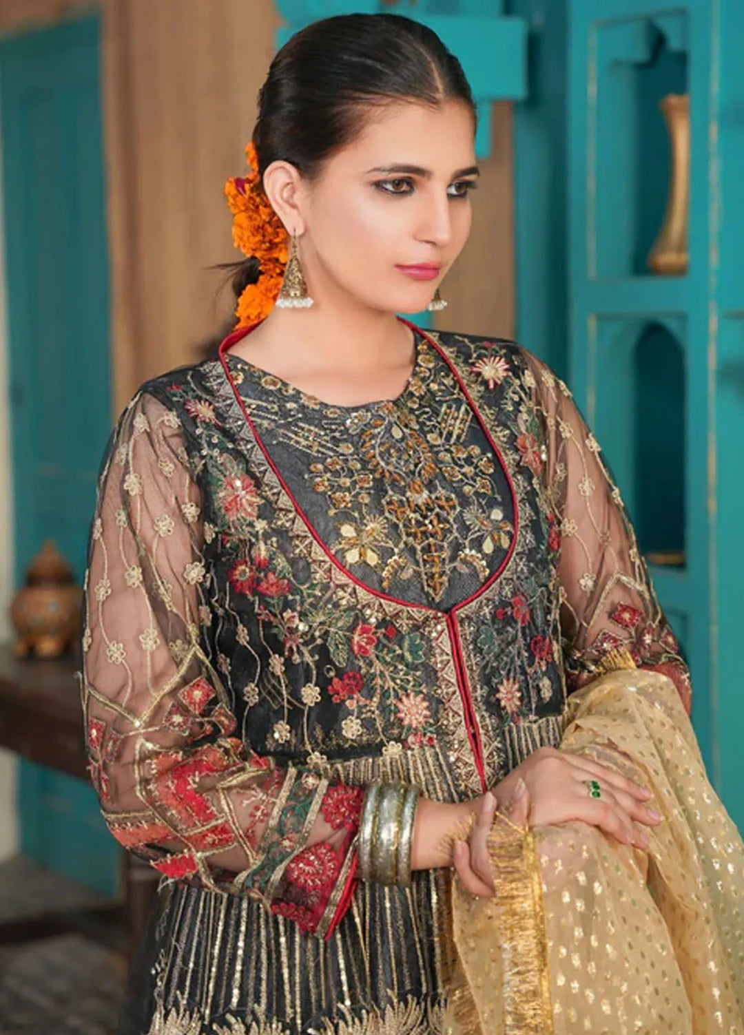 Gulnoor Pret Embroidered Bareeze Net 3 Piece Suit Dilara