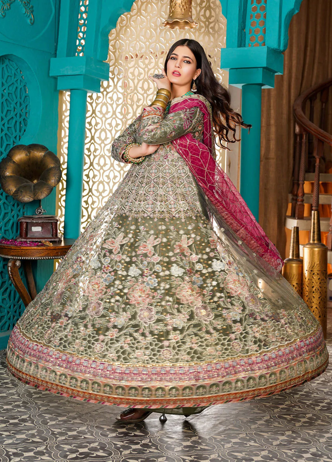 Gulnoor Pret Embroidered Bareeze Net 3 Piece Suit Gulkari