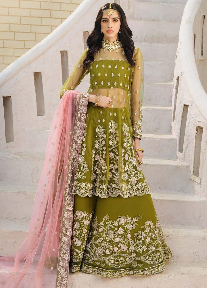 Gusel By Nuriyaa Embroidered Net Suits Unstitched 4 Piece NR23G Yesil - Luxury Collection