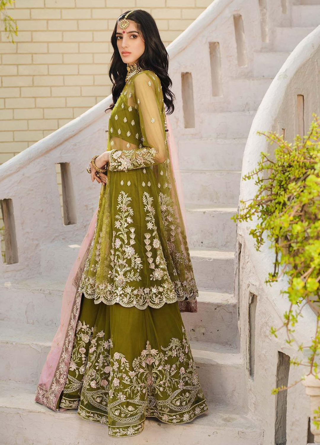 Gusel By Nuriyaa Embroidered Net Suits Unstitched 4 Piece NR23G Yesil - Luxury Collection