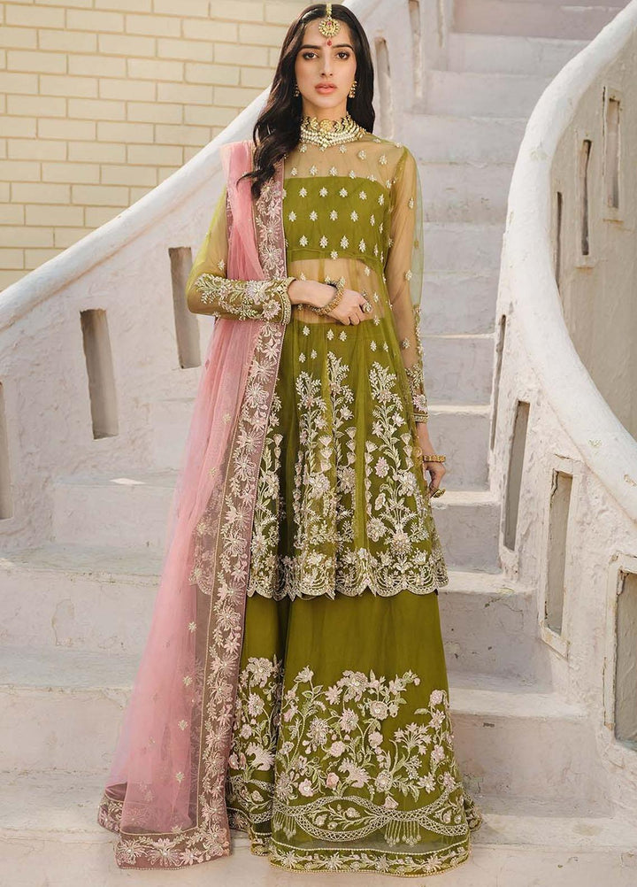 Gusel By Nuriyaa Embroidered Net Suits Unstitched 4 Piece NR23G Yesil - Luxury Collection