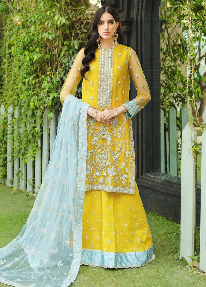 Gusel By Nuriyaa Embroidered Net Suits Unstitched 4 Piece NR23G Azure - Luxury Collection