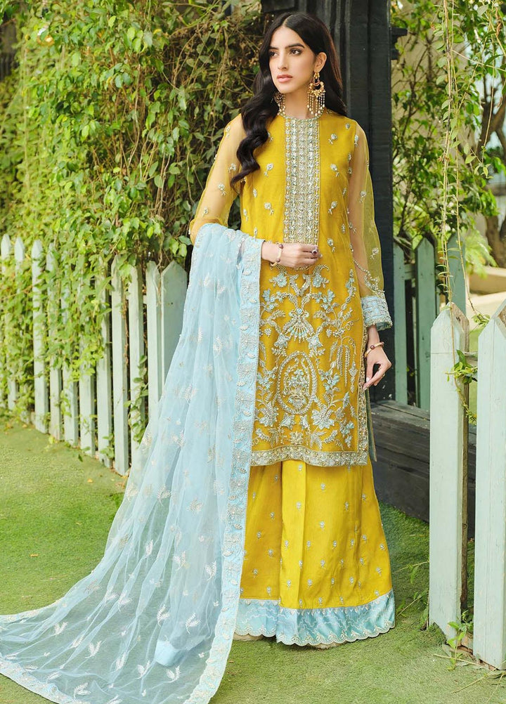 Gusel By Nuriyaa Embroidered Net Suits Unstitched 4 Piece NR23G Azure - Luxury Collection