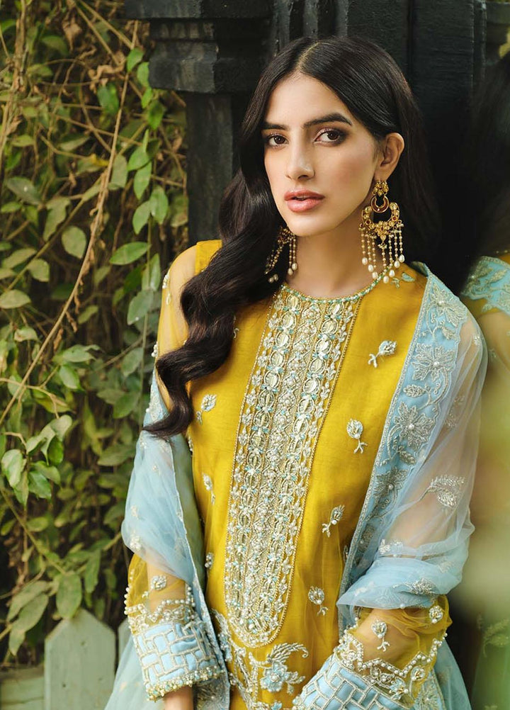 Gusel By Nuriyaa Embroidered Net Suits Unstitched 4 Piece NR23G Azure - Luxury Collection