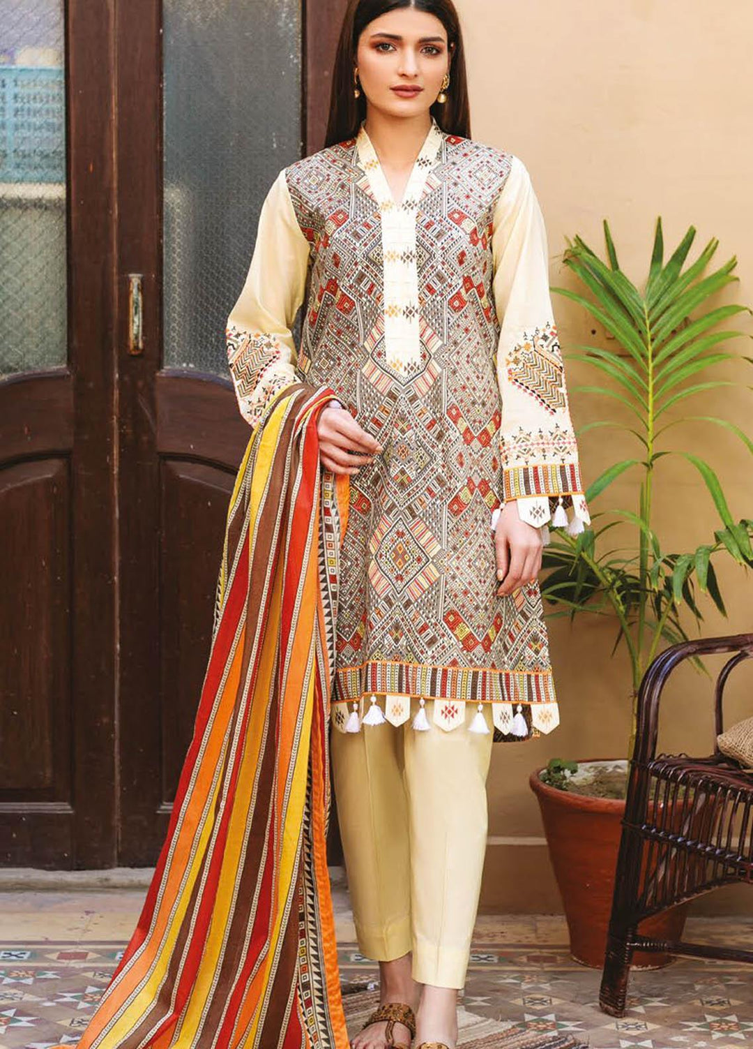 Orient Textile Embroidered Lawn Suits Unstitched 3 Piece OTL-21-001 Orange - Summer Collection