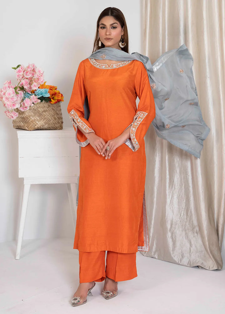 Hadia Batool Pret Embroidered Raw Silk 3 Piece Suit Rushna