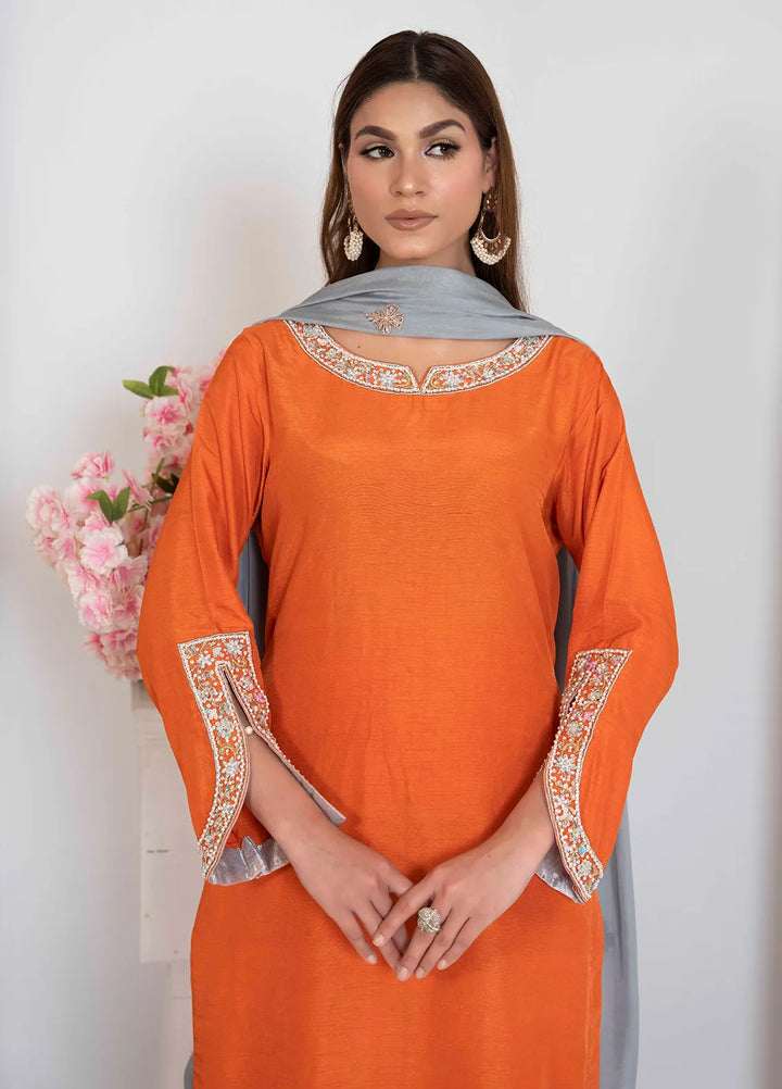 Hadia Batool Pret Embroidered Raw Silk 3 Piece Suit Rushna