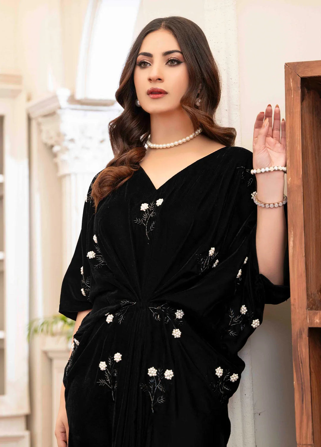 Hadia Batool Pret Embroidered Velvet Kaftan Nora