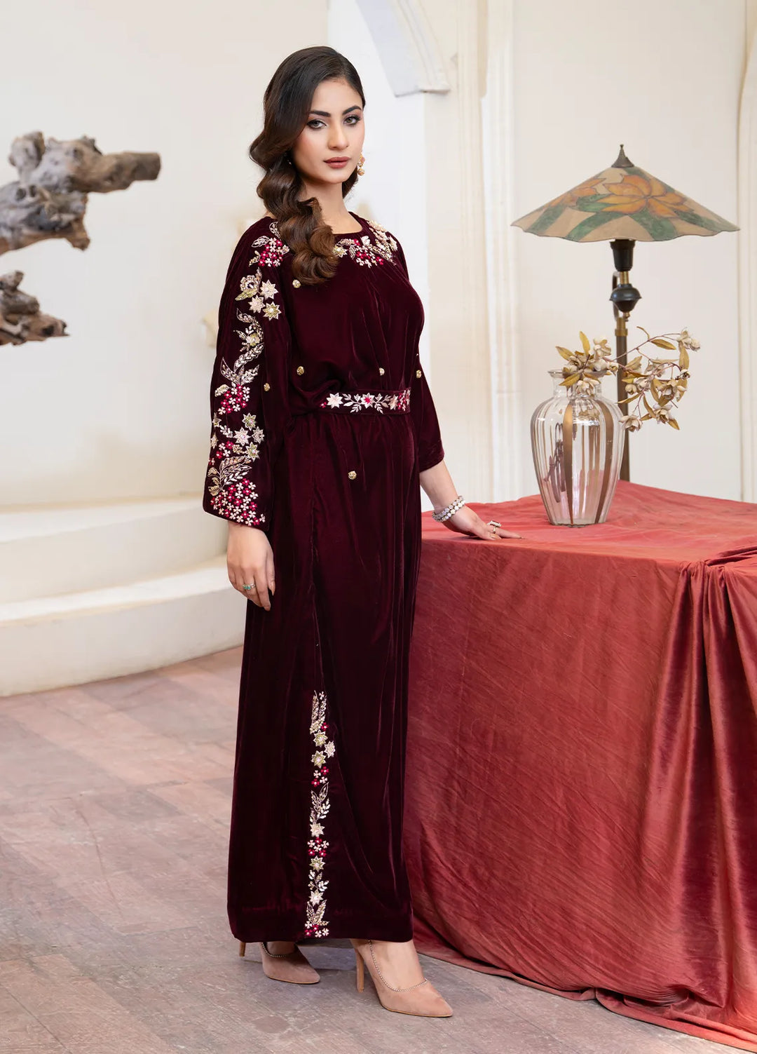 Hadia Batool Pret Embroidered Velvet Kaftan Ruba