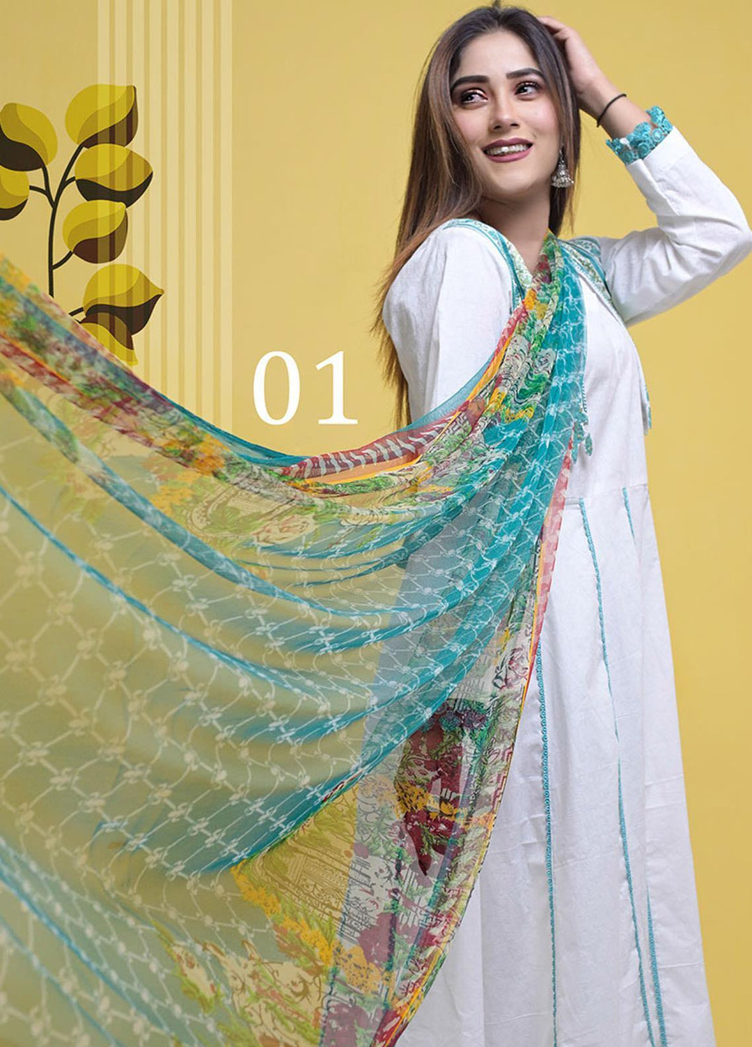 Halima Sultan Embroidered Lawn Suits Unstitched 3 Piece HS21L-2 01-Carnation - Summer Collection