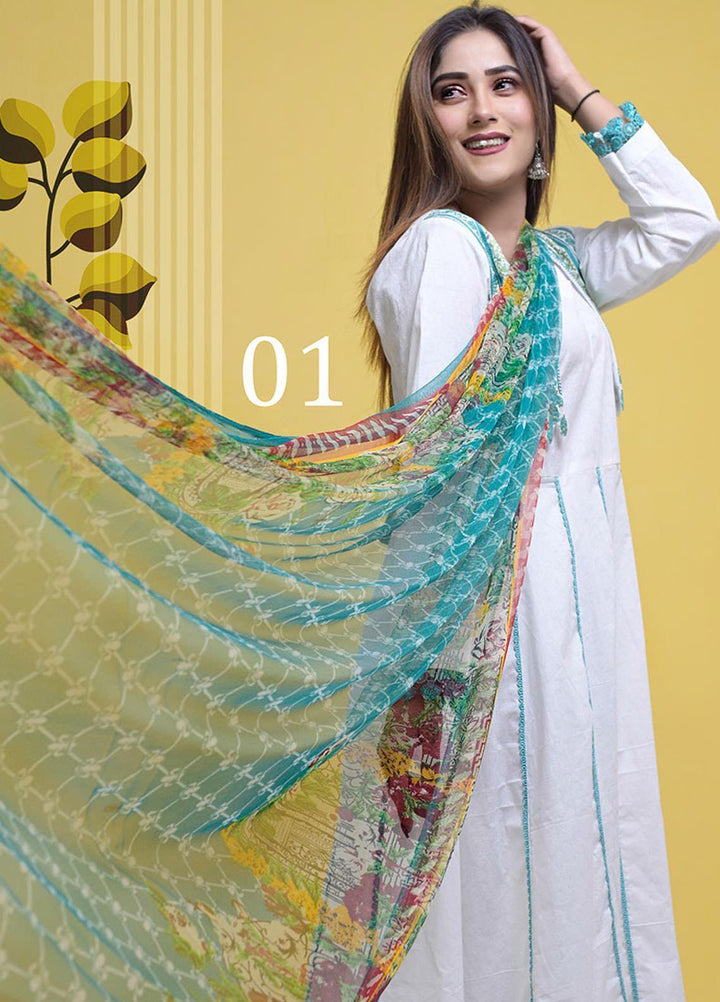 Halima Sultan Embroidered Lawn Suits Unstitched 3 Piece HS21L-2 01-Carnation - Summer Collection