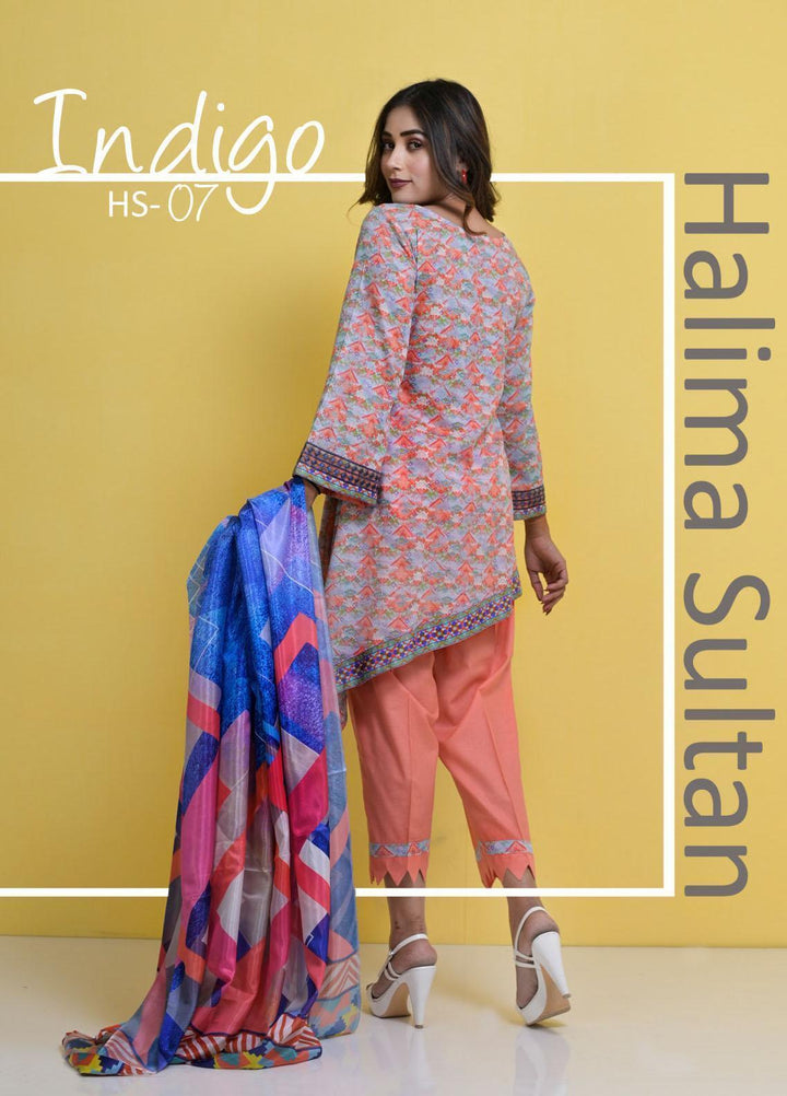 Halima Sultan Embroidered Lawn Suits Unstitched 3 Piece HS21-L3 07 Indigo - Summer Collection
