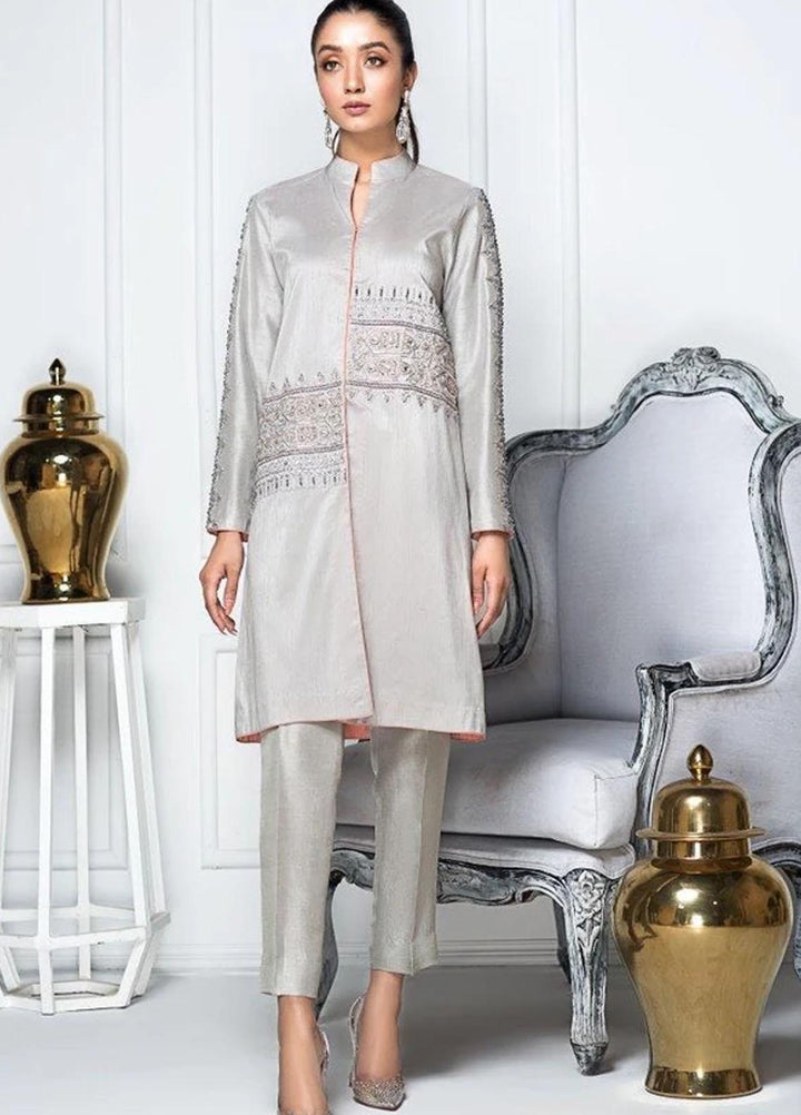 Hana Luxury Pret Embroidered Raw Silk 2 Piece Suit FL0001 Grey Stone