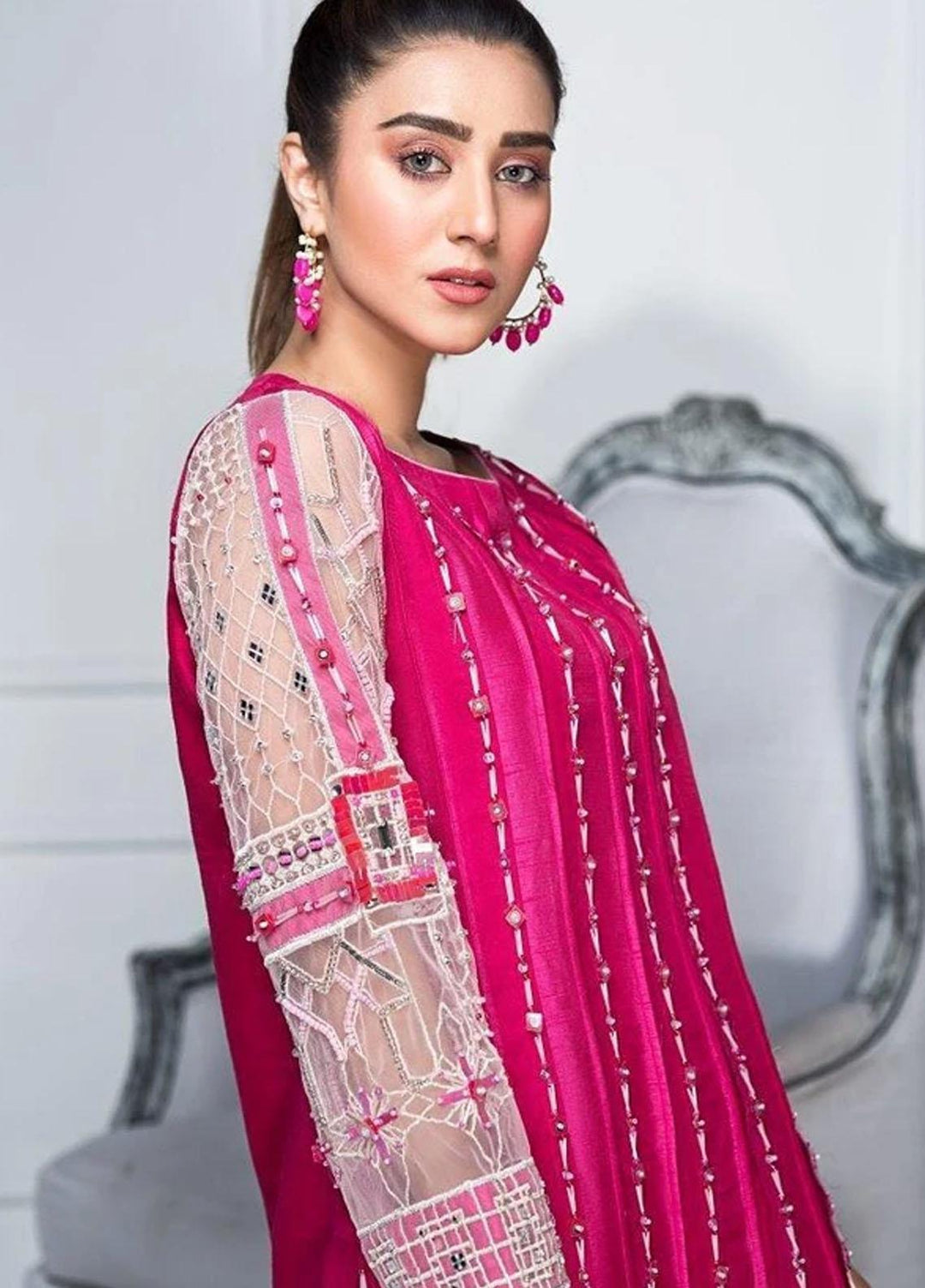 Hana Luxury Pret Embroidered Raw Silk 2 Piece Suit FL0003 Pop Up