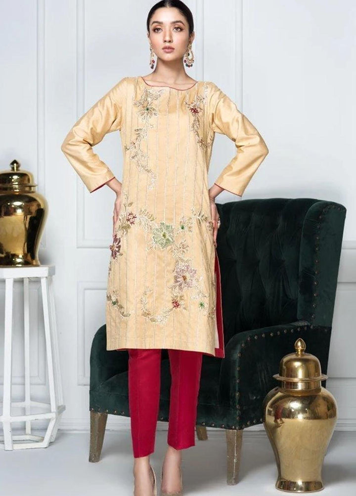 Hana Luxury Pret Embroidered Raw Silk 2 Piece Suit FL0004 Golden Era