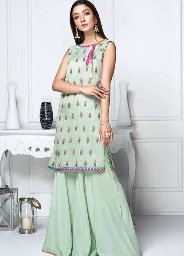 Hana Luxury Pret Embroidered Raw Silk 2 Piece Suit FL0009 Pistacia