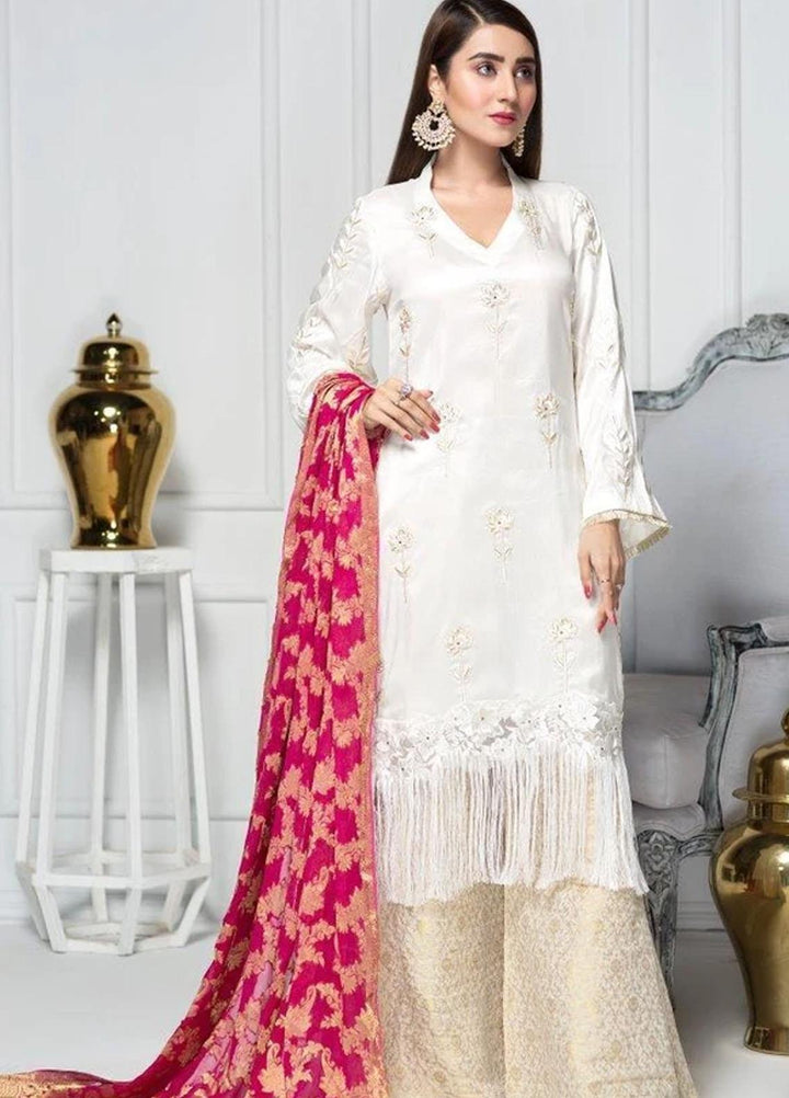 Hana Luxury Pret Embroidered Raw Silk 2 Piece Suit FL0010 Unpigmented