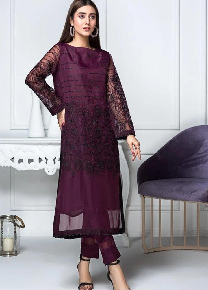 Hana Luxury Pret Embroidered Raw Silk 3 Piece Suit FL0011 Boysenberry
