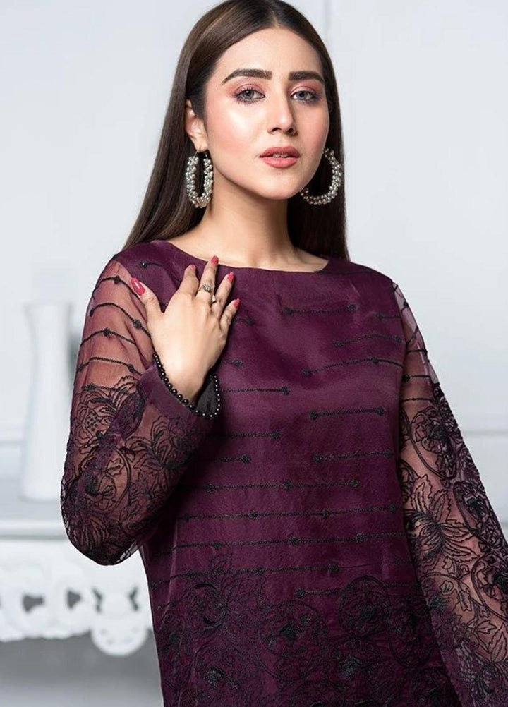 Hana Luxury Pret Embroidered Raw Silk 3 Piece Suit FL0011 Boysenberry