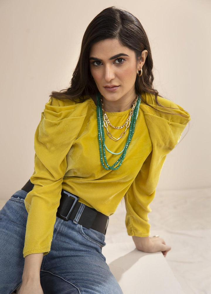 Hana Luxury Pret Embroidered Velvet Top Banana split