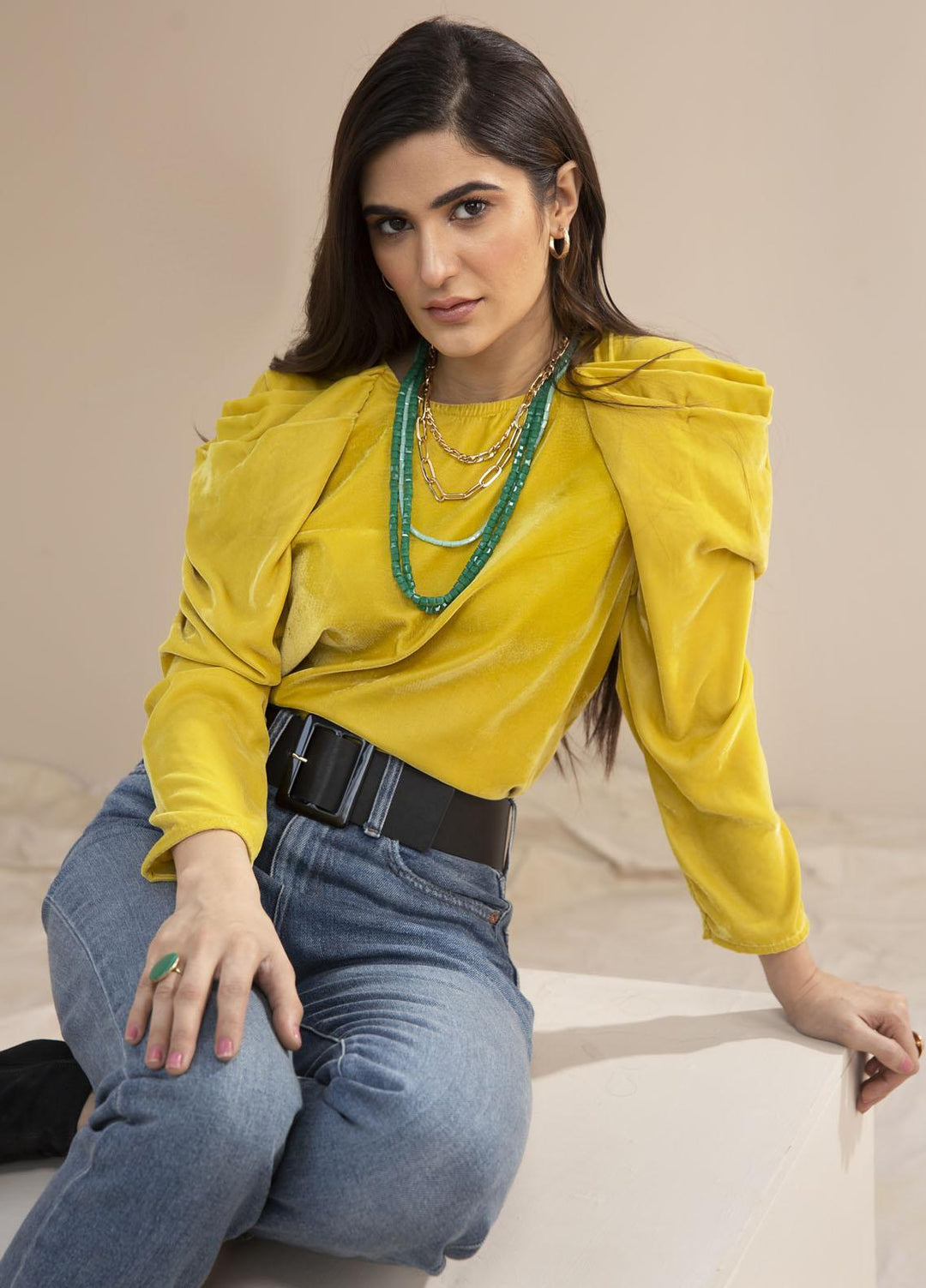 Hana Luxury Pret Embroidered Velvet Top Banana split