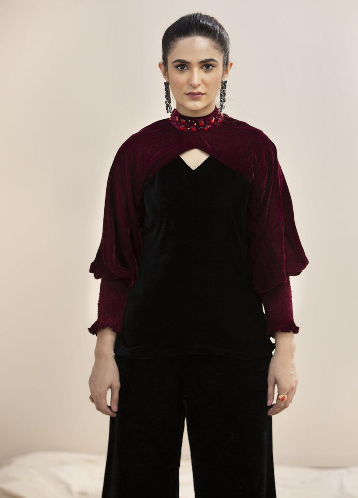 Hana Luxury Pret Embroidered Velvet Top Catch Me Red