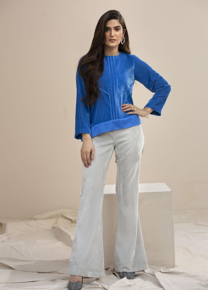 Hana Luxury Pret Embroidered Velvet Top Mid night Blue