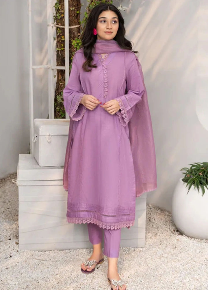 Hana Pret Casual Cotton 3 Piece Suit Violet
