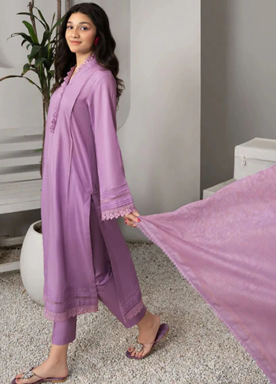 Hana Pret Casual Cotton 3 Piece Suit Violet