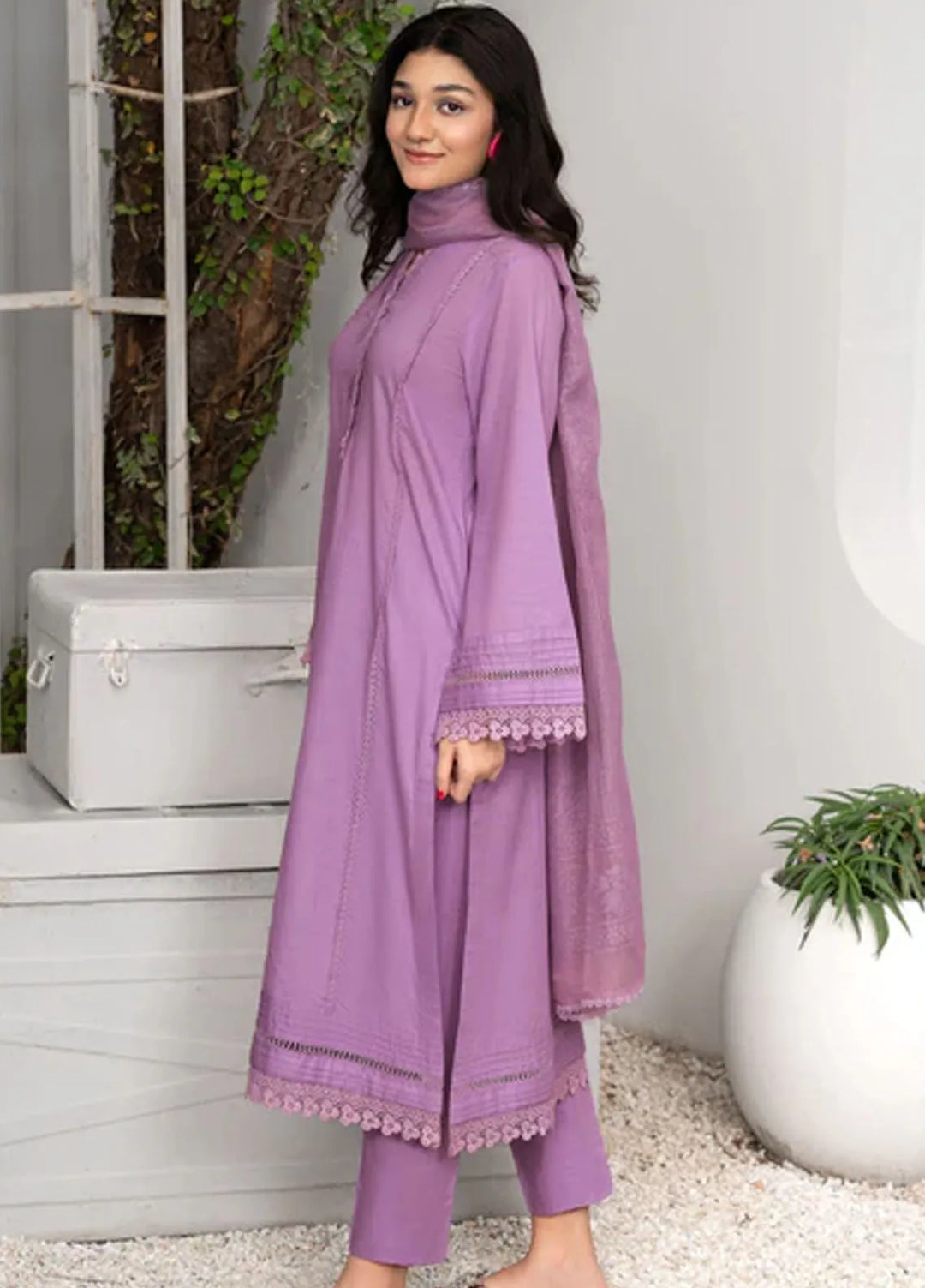 Hana Pret Casual Cotton 3 Piece Suit Violet