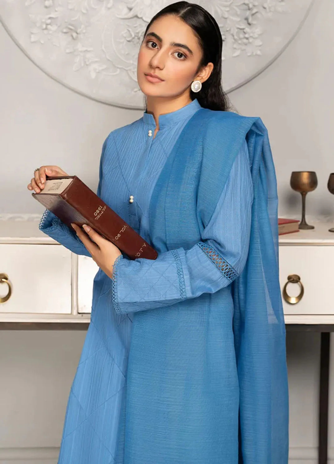 Hana Pret Casual Jacquard 3 Piece Suit Aquamarine